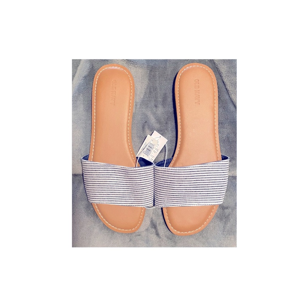 Blue and White Stripe Slides